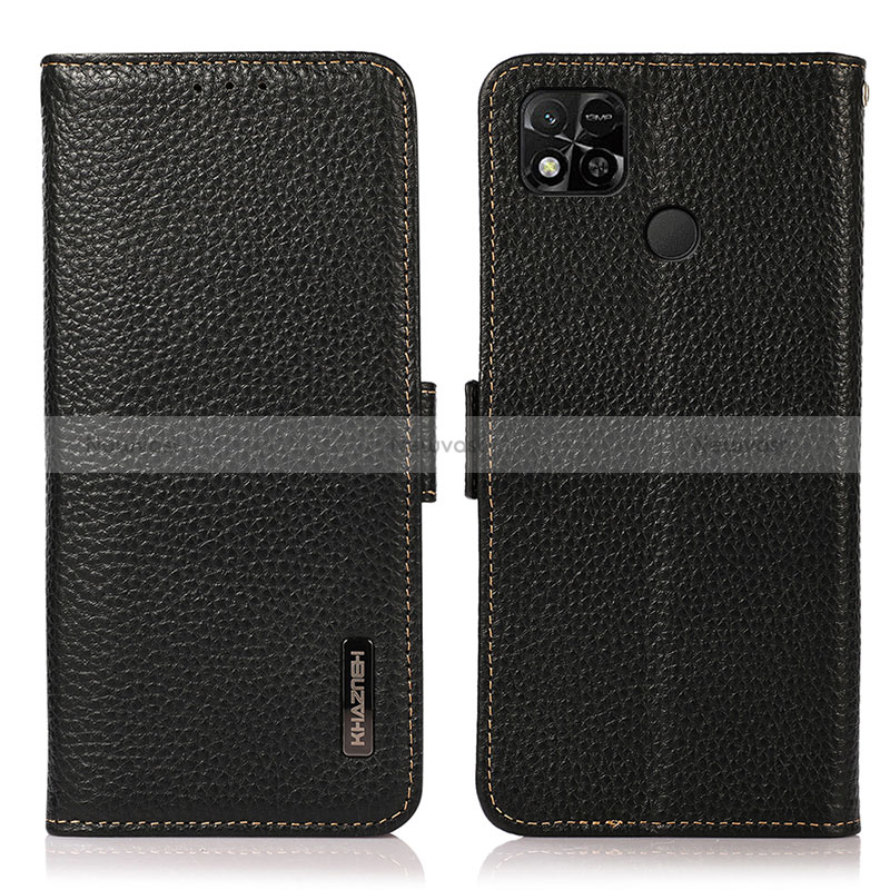 Leather Case Stands Flip Cover Holder B03H for Xiaomi Redmi 10A 4G Black