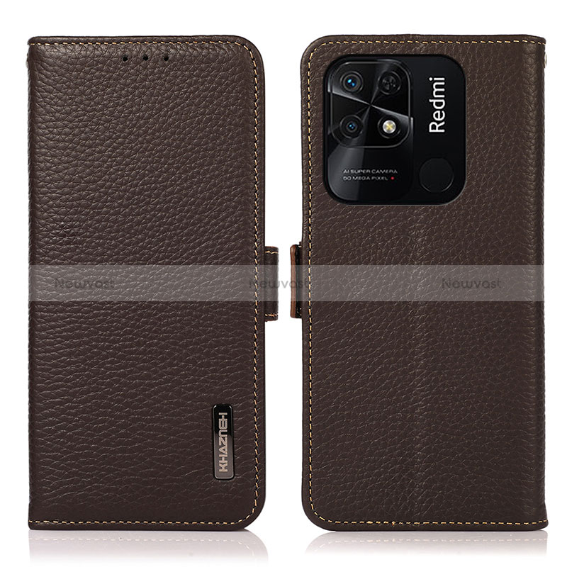 Leather Case Stands Flip Cover Holder B03H for Xiaomi Redmi 10C 4G Brown