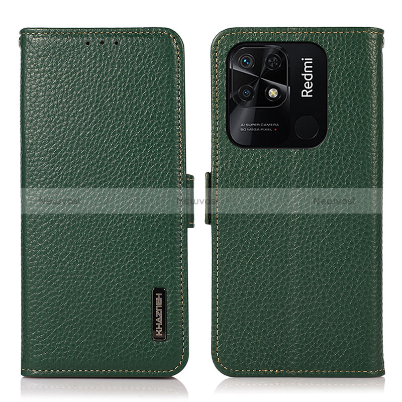 Leather Case Stands Flip Cover Holder B03H for Xiaomi Redmi 10C 4G Green