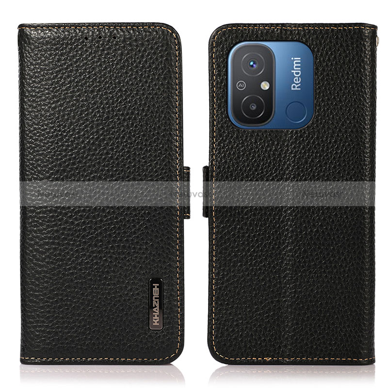 Leather Case Stands Flip Cover Holder B03H for Xiaomi Redmi 12C 4G Black