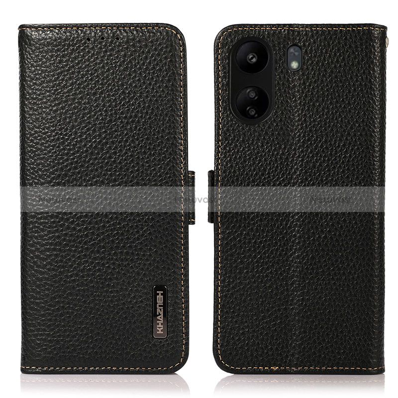 Leather Case Stands Flip Cover Holder B03H for Xiaomi Redmi 13C Black