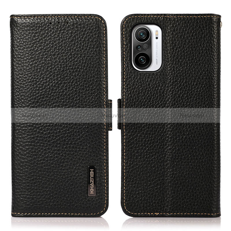 Leather Case Stands Flip Cover Holder B03H for Xiaomi Redmi K40 5G Black