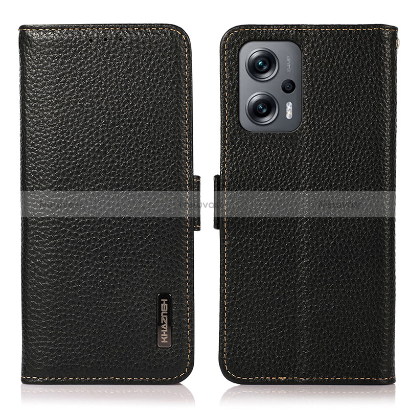 Leather Case Stands Flip Cover Holder B03H for Xiaomi Redmi K50i 5G Black