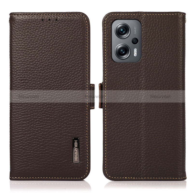 Leather Case Stands Flip Cover Holder B03H for Xiaomi Redmi K50i 5G Brown