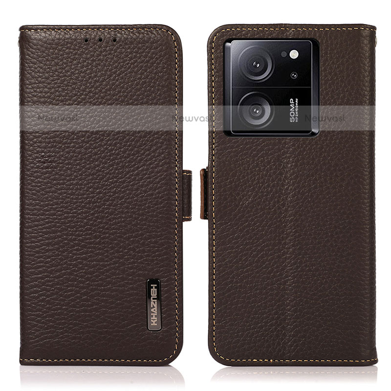 Leather Case Stands Flip Cover Holder B03H for Xiaomi Redmi K60 Ultra 5G Brown