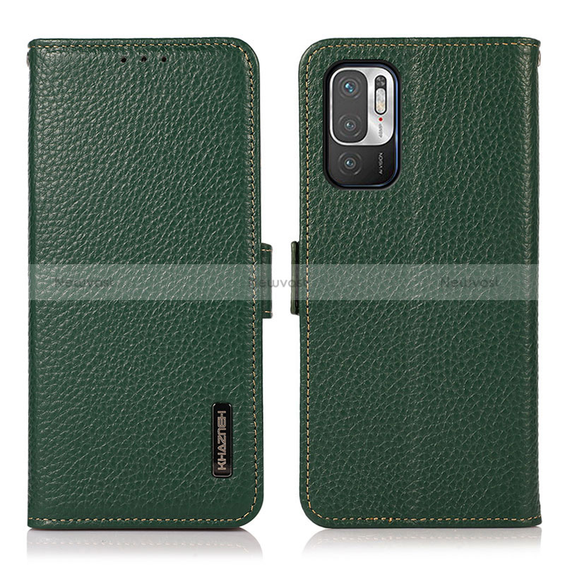 Leather Case Stands Flip Cover Holder B03H for Xiaomi Redmi Note 10 5G Green