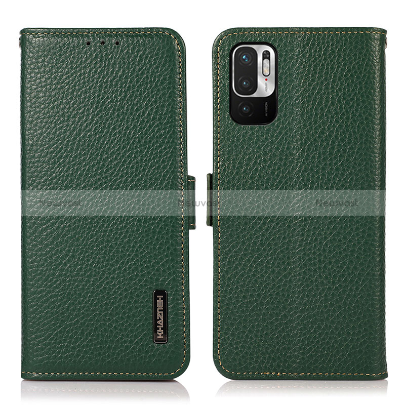 Leather Case Stands Flip Cover Holder B03H for Xiaomi Redmi Note 10 JE 5G Green