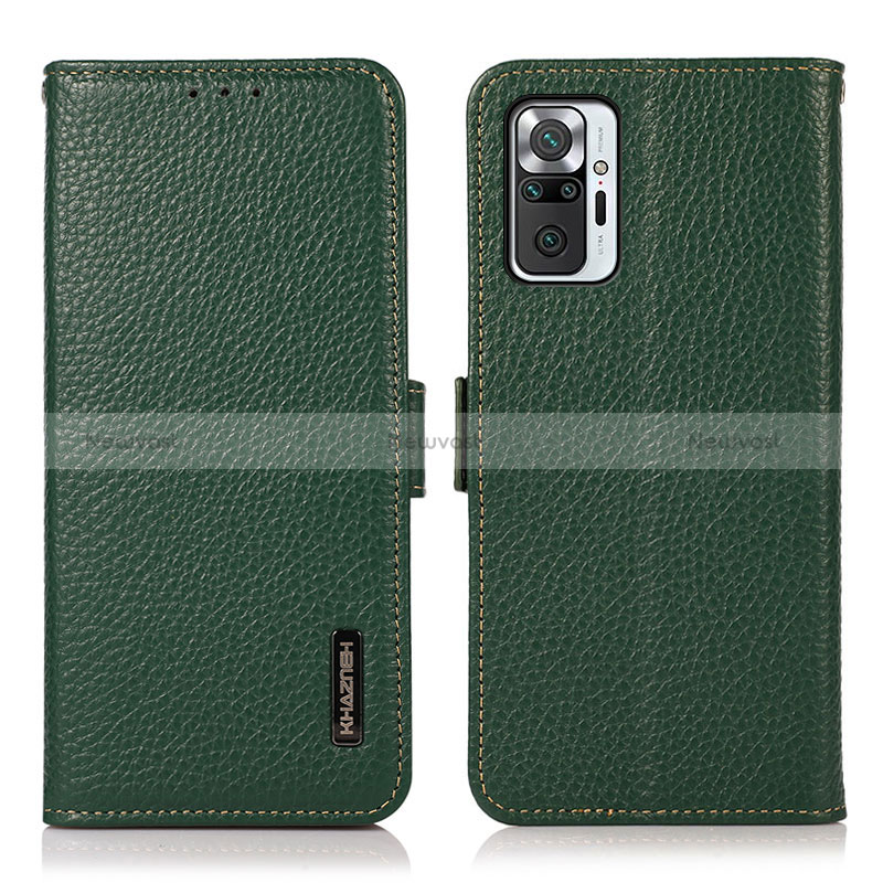 Leather Case Stands Flip Cover Holder B03H for Xiaomi Redmi Note 10 Pro Max Green