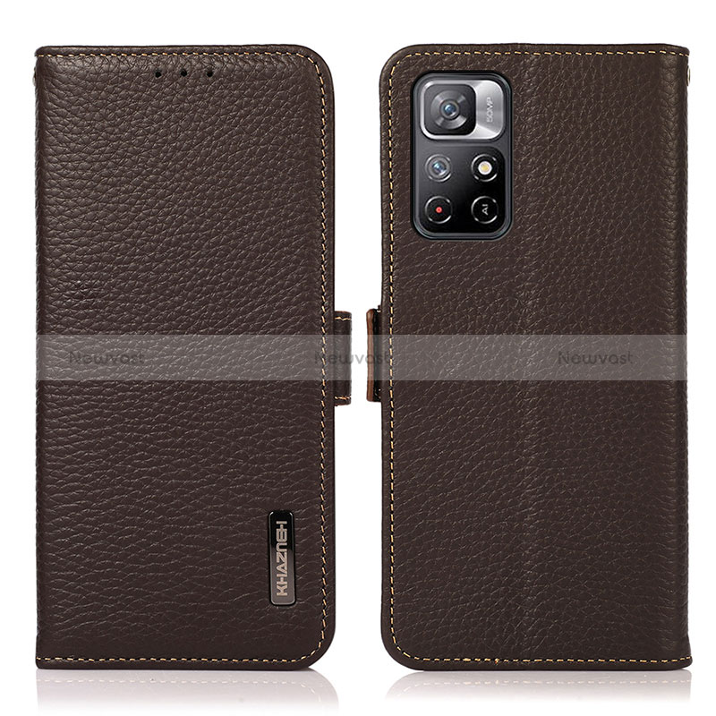 Leather Case Stands Flip Cover Holder B03H for Xiaomi Redmi Note 11 5G Brown