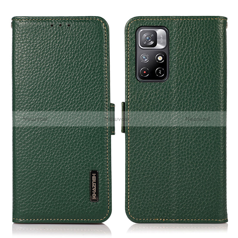 Leather Case Stands Flip Cover Holder B03H for Xiaomi Redmi Note 11 5G Green