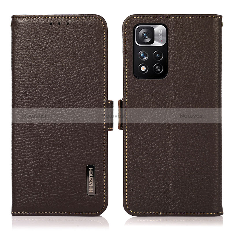 Leather Case Stands Flip Cover Holder B03H for Xiaomi Redmi Note 11 Pro+ Plus 5G Brown