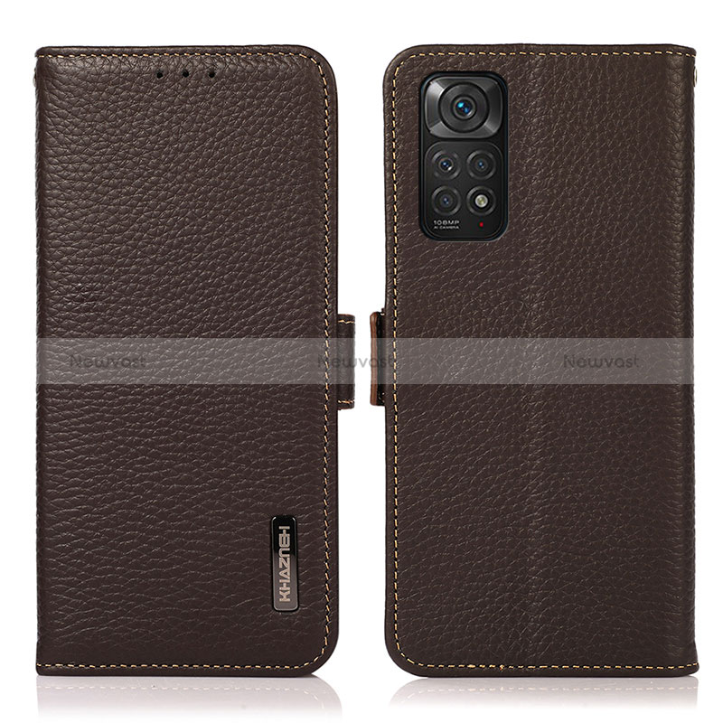 Leather Case Stands Flip Cover Holder B03H for Xiaomi Redmi Note 11S 4G Brown