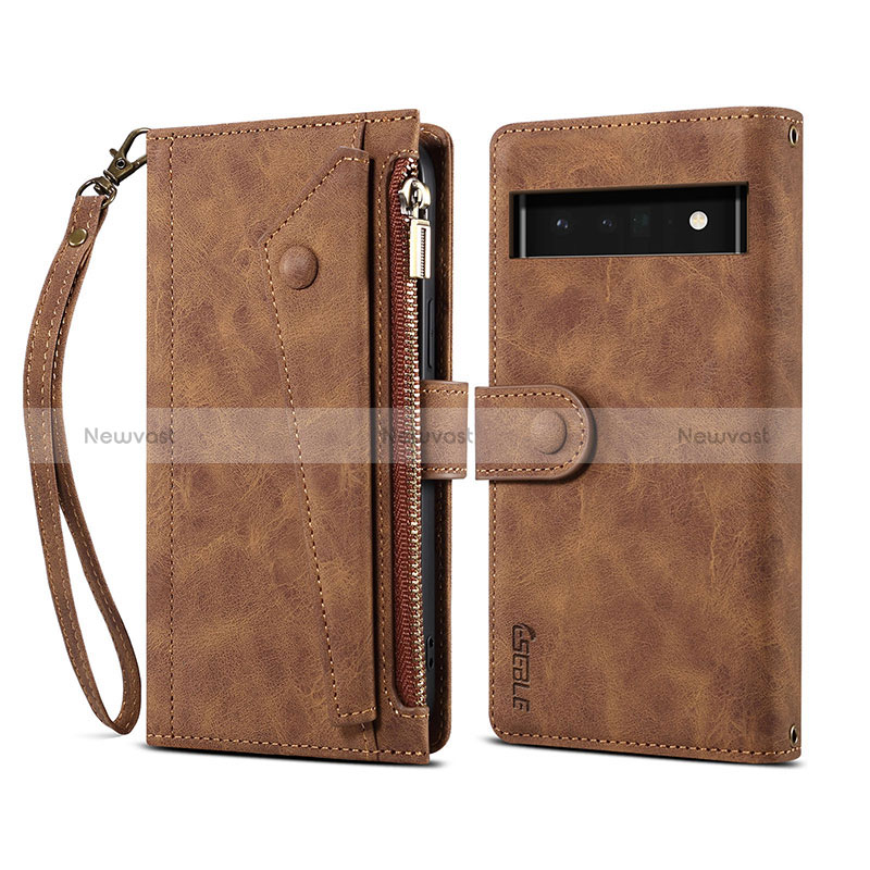 Leather Case Stands Flip Cover Holder B03S for Google Pixel 6 5G Brown