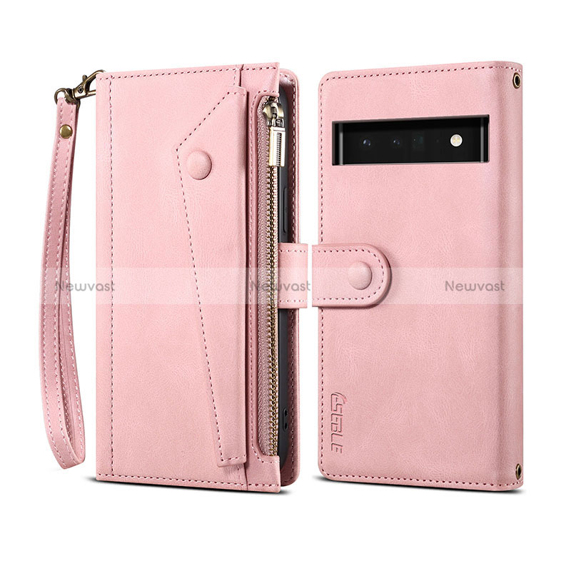 Leather Case Stands Flip Cover Holder B03S for Google Pixel 6 Pro 5G Rose Gold