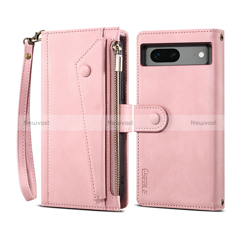 Leather Case Stands Flip Cover Holder B03S for Google Pixel 7 5G Rose Gold