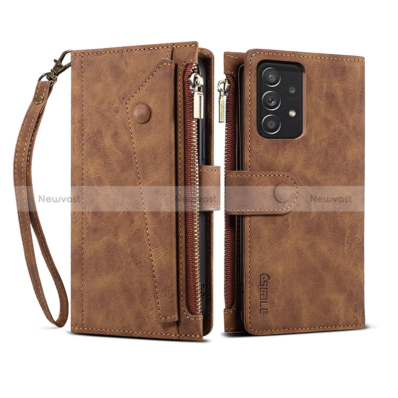 Leather Case Stands Flip Cover Holder B03S for Samsung Galaxy A33 5G Brown