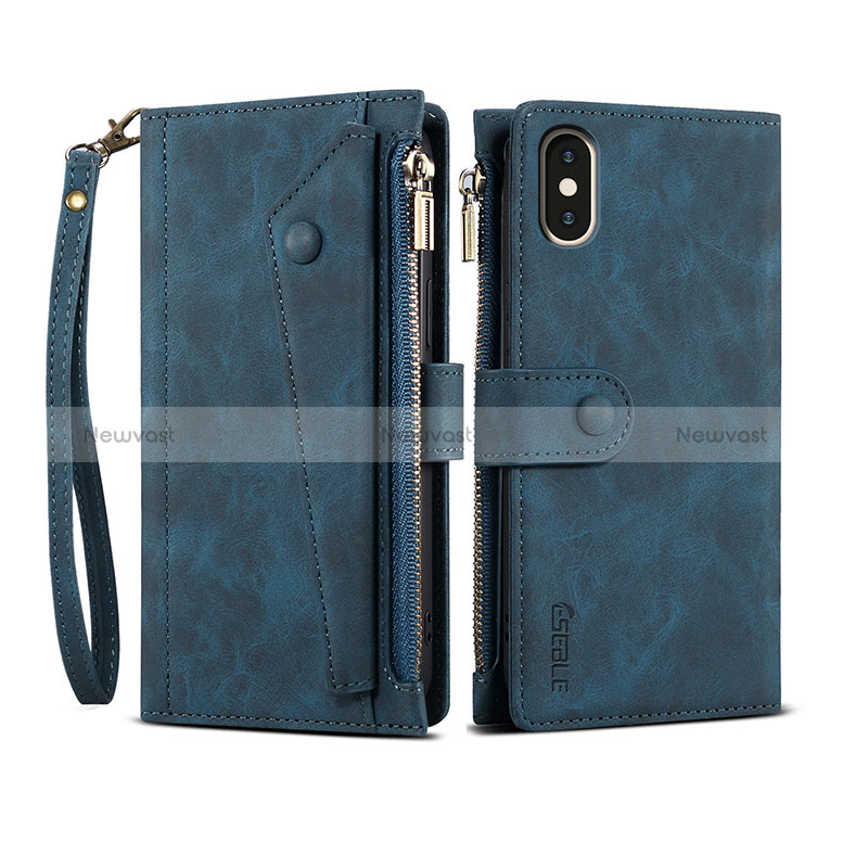 Leather Case Stands Flip Cover Holder B03S for Samsung Galaxy A42 5G Blue