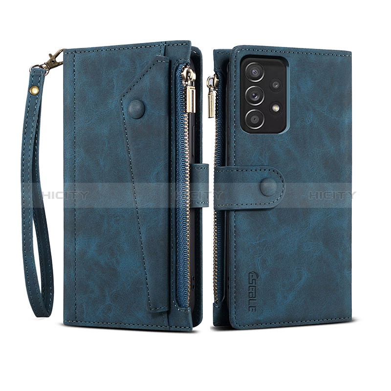 Leather Case Stands Flip Cover Holder B03S for Samsung Galaxy A72 4G Blue