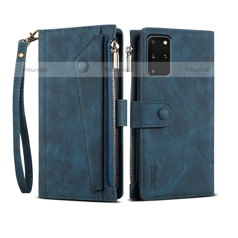 Leather Case Stands Flip Cover Holder B03S for Samsung Galaxy S20 Plus 5G Blue