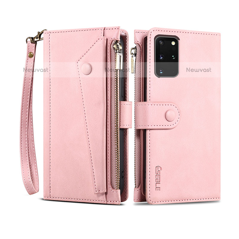 Leather Case Stands Flip Cover Holder B03S for Samsung Galaxy S20 Plus Rose Gold