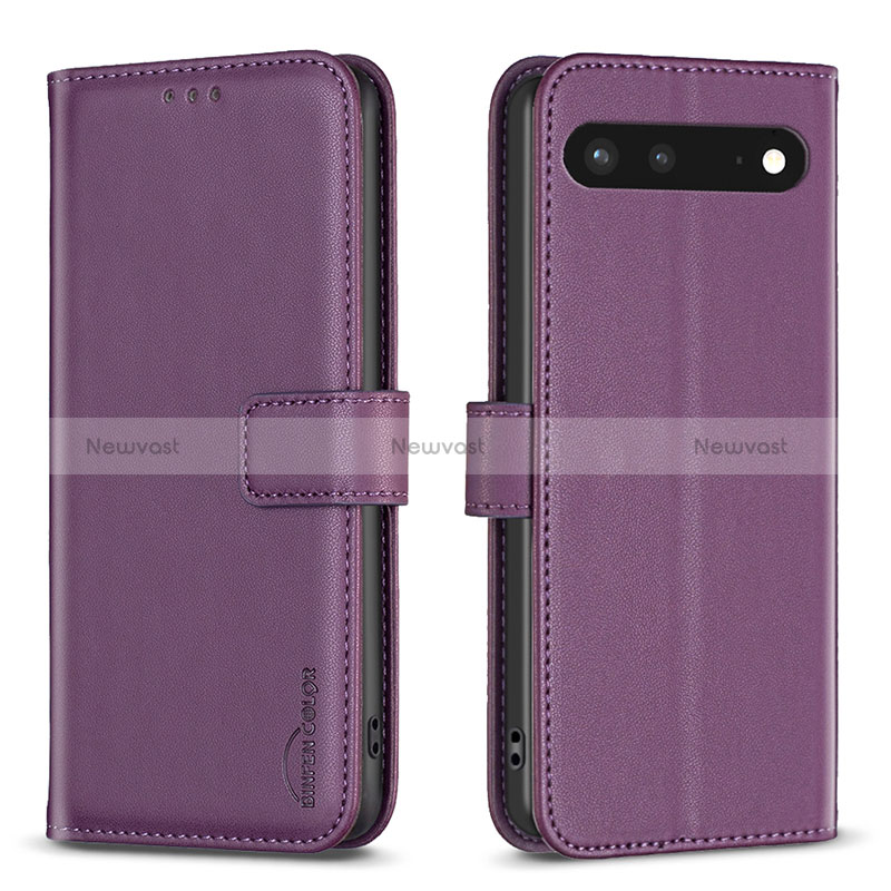 Leather Case Stands Flip Cover Holder B04F for Google Pixel 7 5G Purple