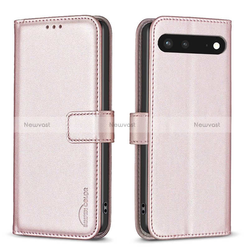 Leather Case Stands Flip Cover Holder B04F for Google Pixel 7 5G Rose Gold