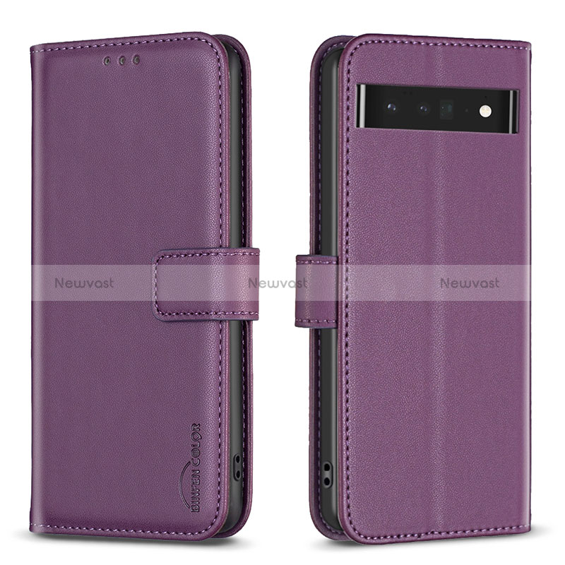 Leather Case Stands Flip Cover Holder B04F for Google Pixel 7 Pro 5G Purple