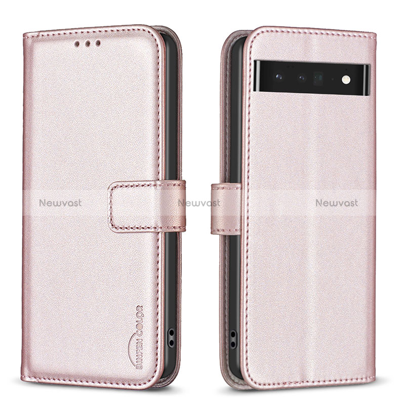 Leather Case Stands Flip Cover Holder B04F for Google Pixel 7 Pro 5G Rose Gold