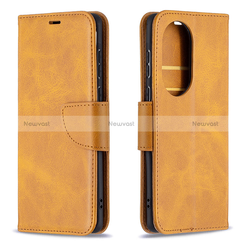 Leather Case Stands Flip Cover Holder B04F for Huawei P50 Light Brown