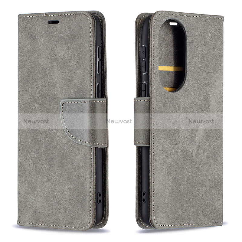 Leather Case Stands Flip Cover Holder B04F for Huawei P50 Pro Gray