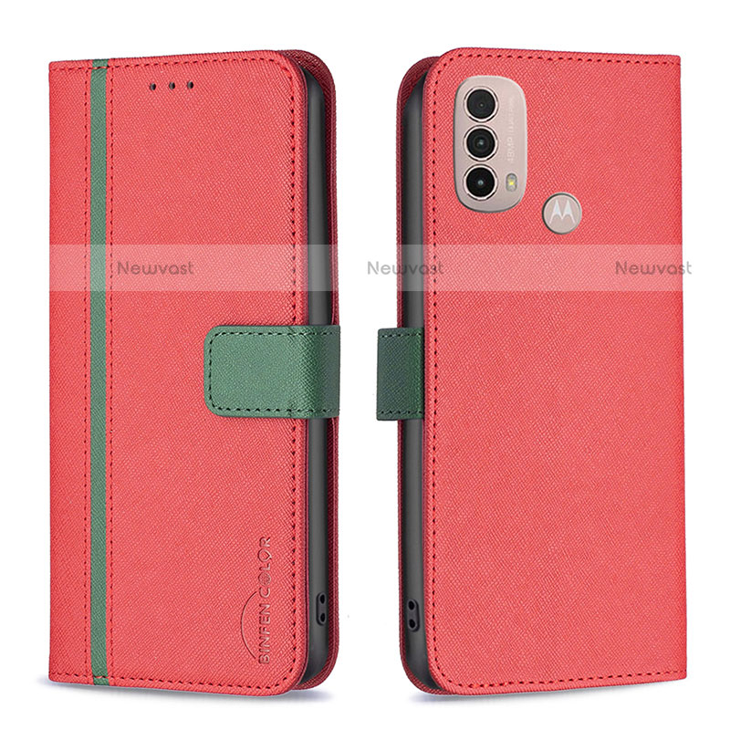 Leather Case Stands Flip Cover Holder B04F for Motorola Moto E20 Red