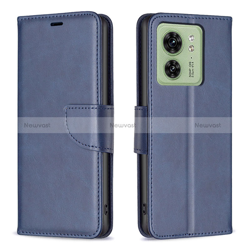 Leather Case Stands Flip Cover Holder B04F for Motorola Moto Edge (2023) 5G Blue