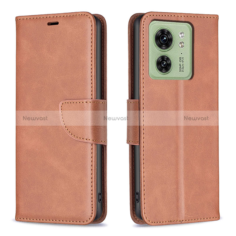 Leather Case Stands Flip Cover Holder B04F for Motorola Moto Edge (2023) 5G Brown