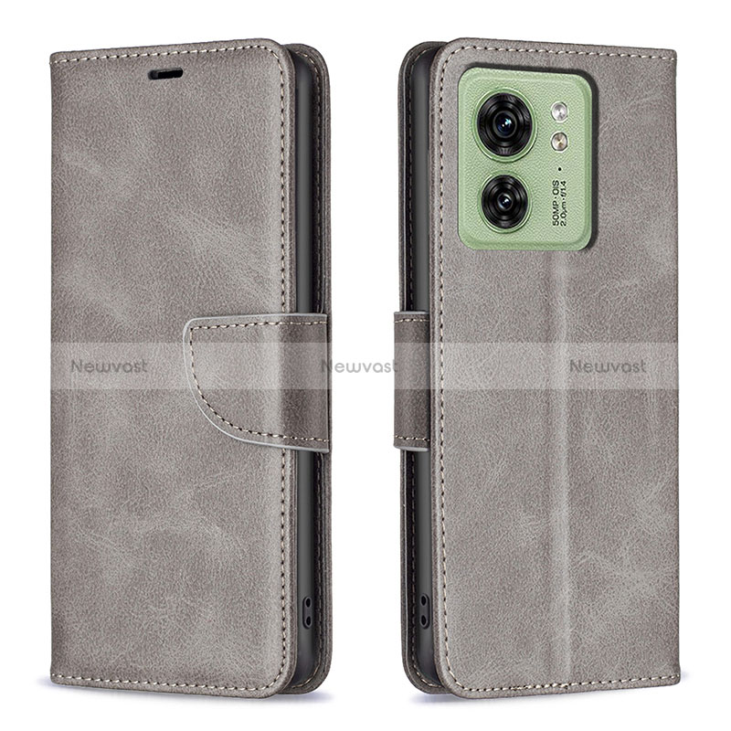 Leather Case Stands Flip Cover Holder B04F for Motorola Moto Edge (2023) 5G Gray