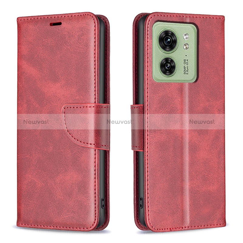 Leather Case Stands Flip Cover Holder B04F for Motorola Moto Edge (2023) 5G Red