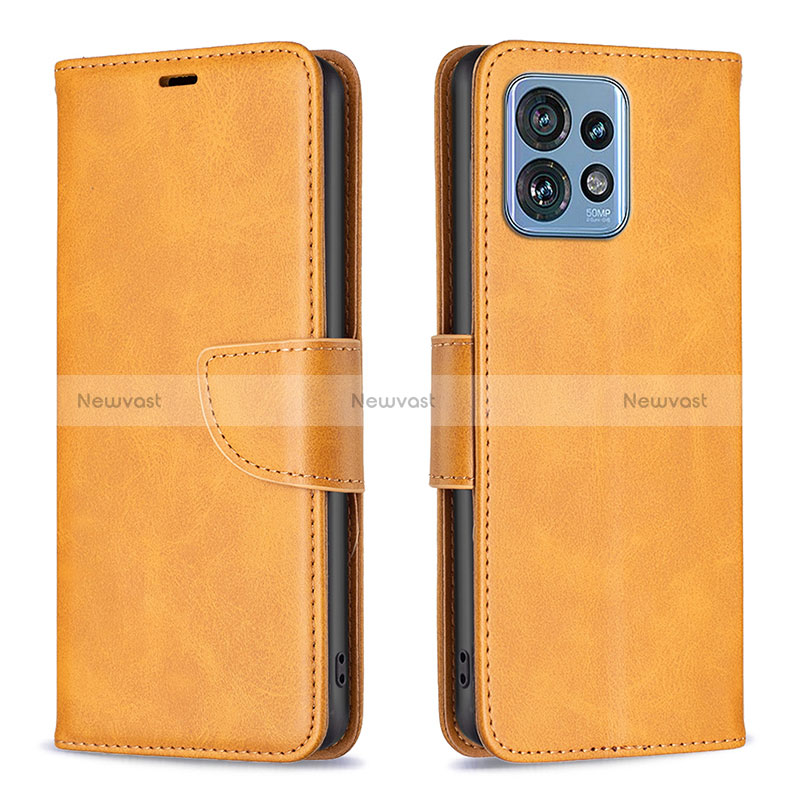 Leather Case Stands Flip Cover Holder B04F for Motorola Moto Edge 40 Pro 5G Light Brown