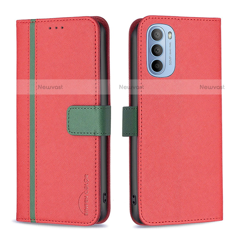 Leather Case Stands Flip Cover Holder B04F for Motorola Moto G31 Red