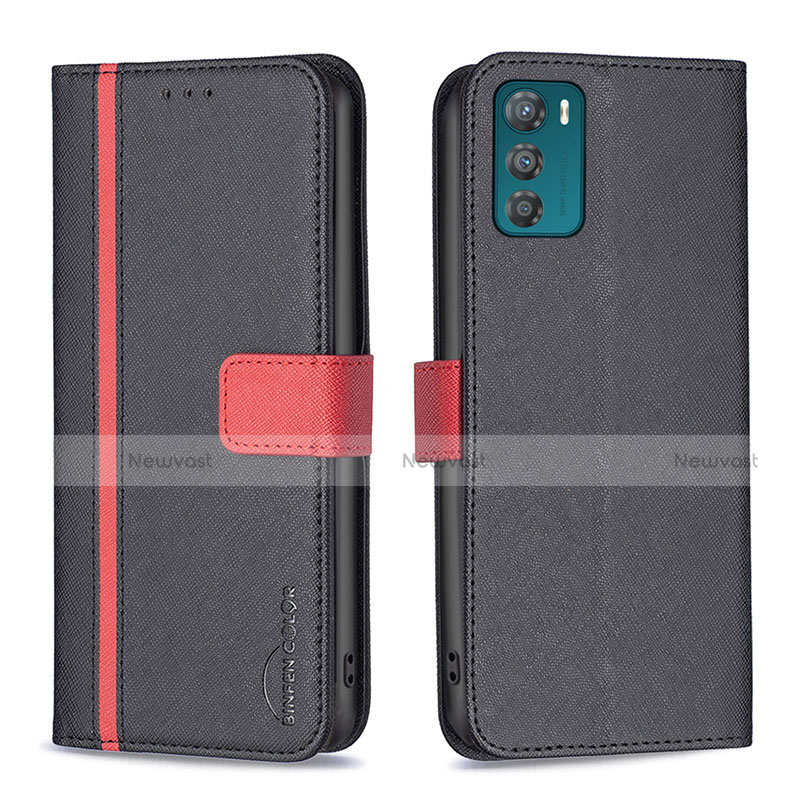 Leather Case Stands Flip Cover Holder B04F for Motorola Moto G42 Black