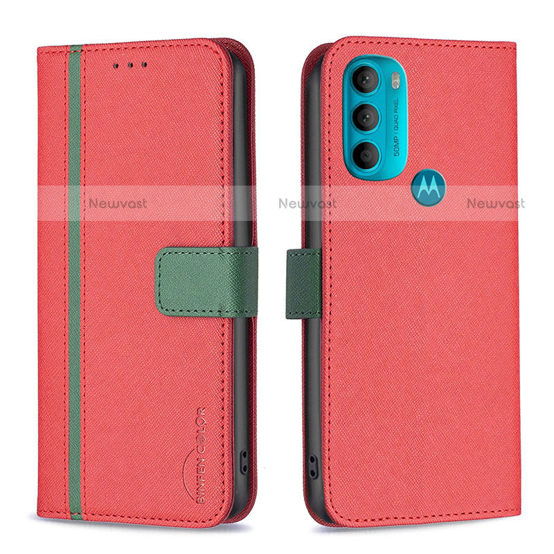 Leather Case Stands Flip Cover Holder B04F for Motorola Moto G71 5G Red