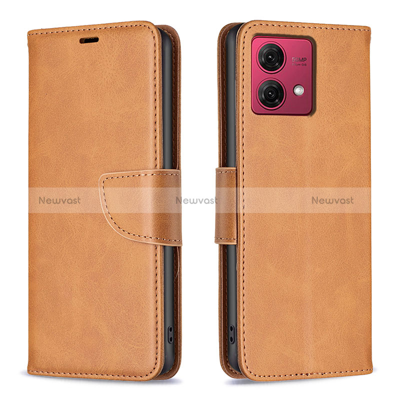 Leather Case Stands Flip Cover Holder B04F for Motorola Moto G84 5G Light Brown