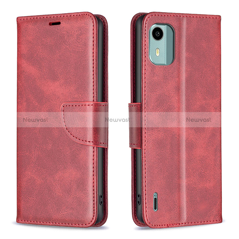 Leather Case Stands Flip Cover Holder B04F for Nokia C12 Plus Red