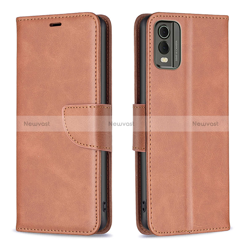 Leather Case Stands Flip Cover Holder B04F for Nokia C210 Brown