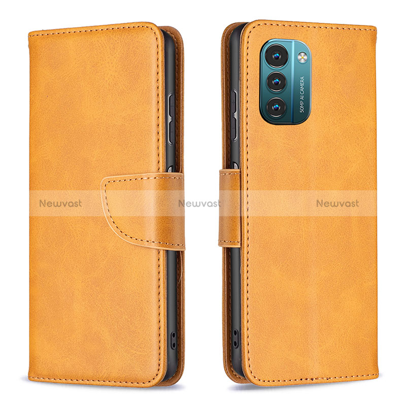 Leather Case Stands Flip Cover Holder B04F for Nokia G11 Light Brown