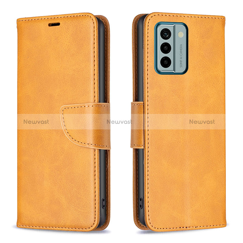 Leather Case Stands Flip Cover Holder B04F for Nokia G22 Light Brown