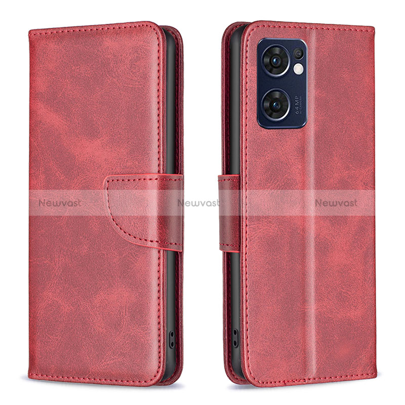 Leather Case Stands Flip Cover Holder B04F for OnePlus Nord CE 2 5G Red