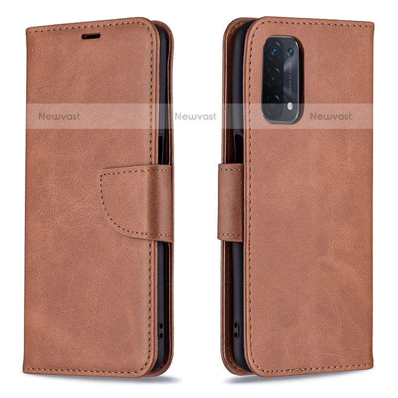 Leather Case Stands Flip Cover Holder B04F for OnePlus Nord N200 5G Brown