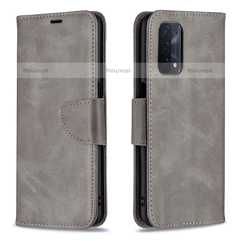 Leather Case Stands Flip Cover Holder B04F for OnePlus Nord N200 5G Gray