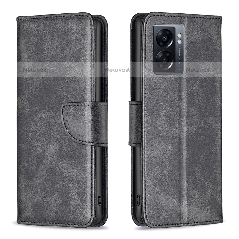 Leather Case Stands Flip Cover Holder B04F for OnePlus Nord N300 5G Black