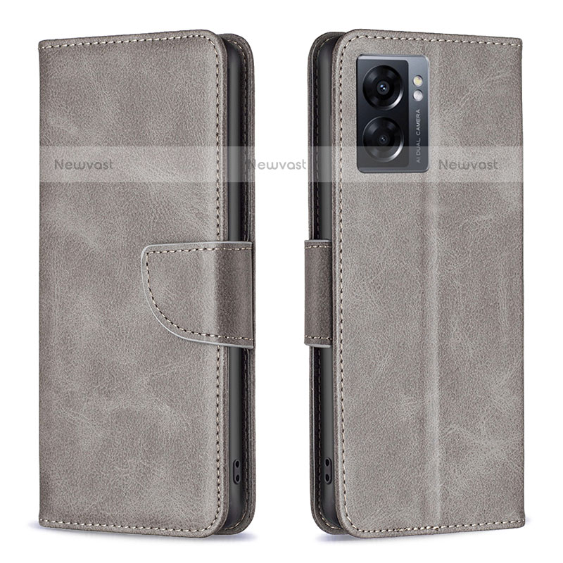 Leather Case Stands Flip Cover Holder B04F for OnePlus Nord N300 5G Gray