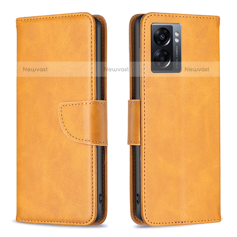 Leather Case Stands Flip Cover Holder B04F for OnePlus Nord N300 5G Light Brown